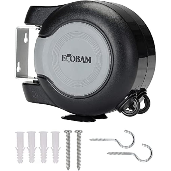 EcoBam Retractable Reel Washing Lines, Wall Mounted Laundry Drying Double Clothes Line, Heavy Duty Dual Clothesline Dryer Indoor Outdoor, 30m (2 x 15m) Black