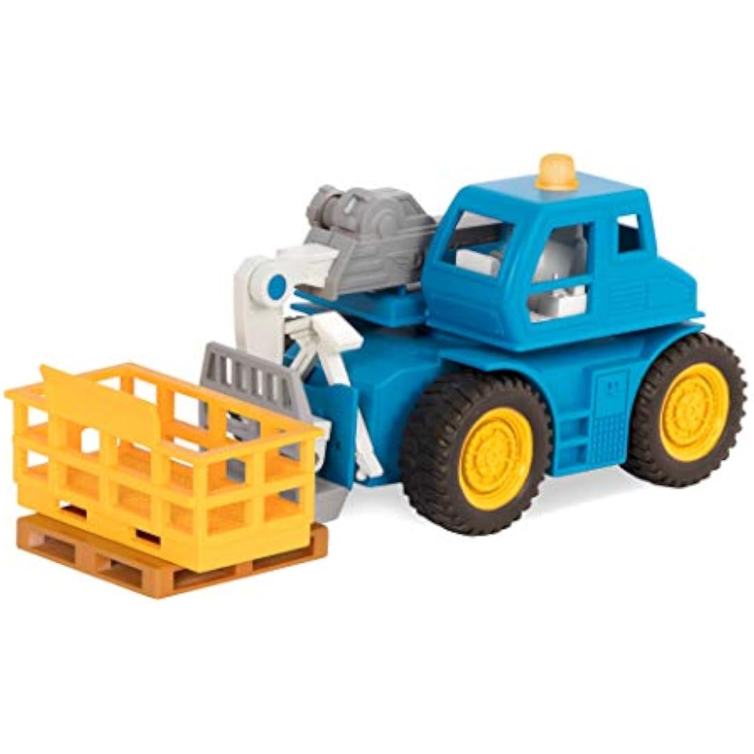 DRIVEN - Micro Telehandler - Toy Crane Truck with Crate, Basket, Light, and Sound - Trucks and Construction Toys for Kids Aged 3 and Up, Brown/a