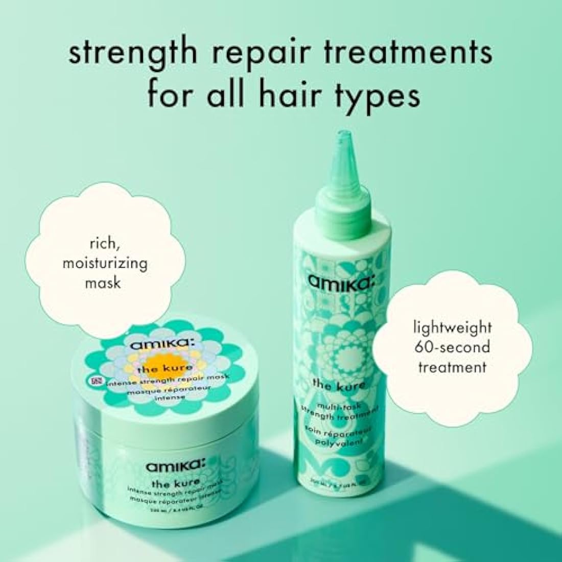 amika the kure intense strength repair hair mask - strengthening hair care for dry, damaged strands - rich deep conditioner enriched with bond fortifying technology to help reduce breakage (250 ml)