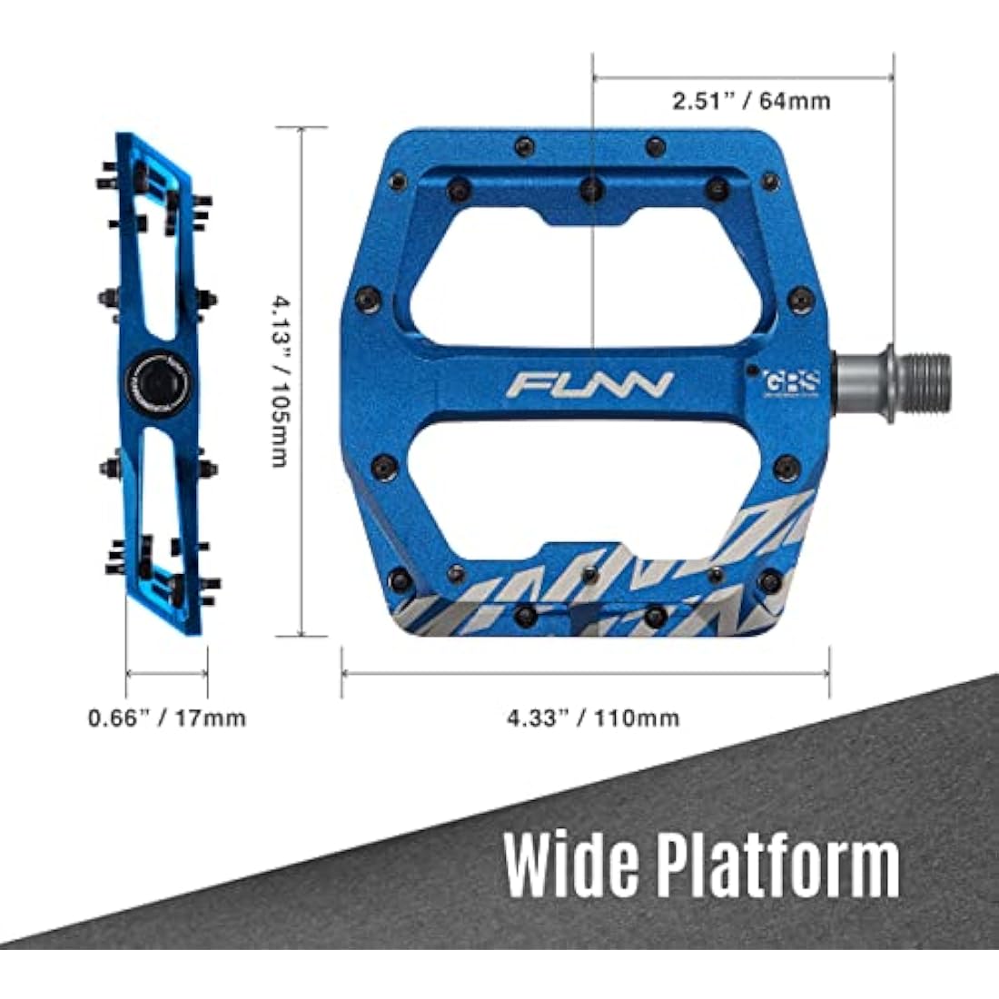 Funn Funndamental Flat Pedals - Wide Platform Bicycle Pedals for BMX/MTB Mountain Bike, Adjustable Grip for Outstanding Stability, 9/16-inch CrMo Axle