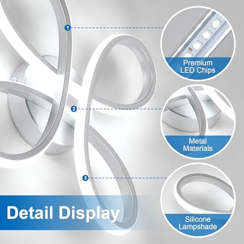 Dorlink Ceiling Lights, Silver Flower Ceiling Light 30W, Creative Flower Shape Chandeliers Ceiling Light for Living Room, Semi Flush Ceiling Lamp for Bedroom, Kitchen, 6500K Cool White