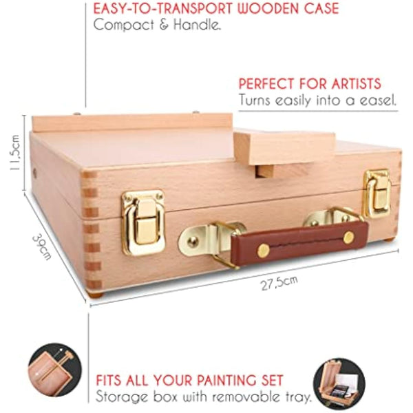 Acrylic Paint Set for Artists - with Box, Wood Easel, 24 Tubes of Acrylic Paints, 6 Paintbrushes, Blank Canvas, Spatula, and Mixing Palette - Portable Travel Kit