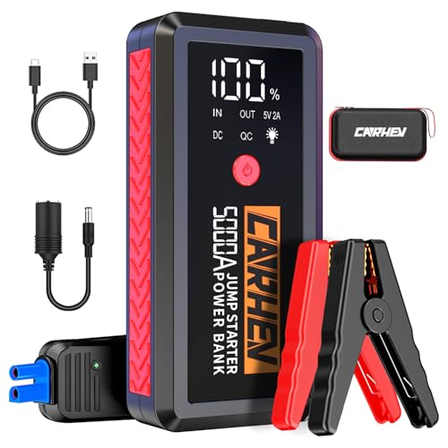 CARHEV 5000A Jump Starter Power Pack, Portable Car Battery Booster Jump Starter for 12V Vehicles(Up to 8.0 L Gas/Diesel), Powerful Car Battery Jump Starter with USB Quick Charge 3.0 and LED Flashlight