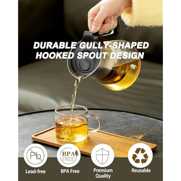 ZENS 500ML Small Glass Teapot with Infuser, Design Loose Leaf Teapot with Stainless Steel Spout for Hot Tea Diffusers, Oval Handle Clear Green Tea Infuser Pot for Loose Tea Lovers Gifts