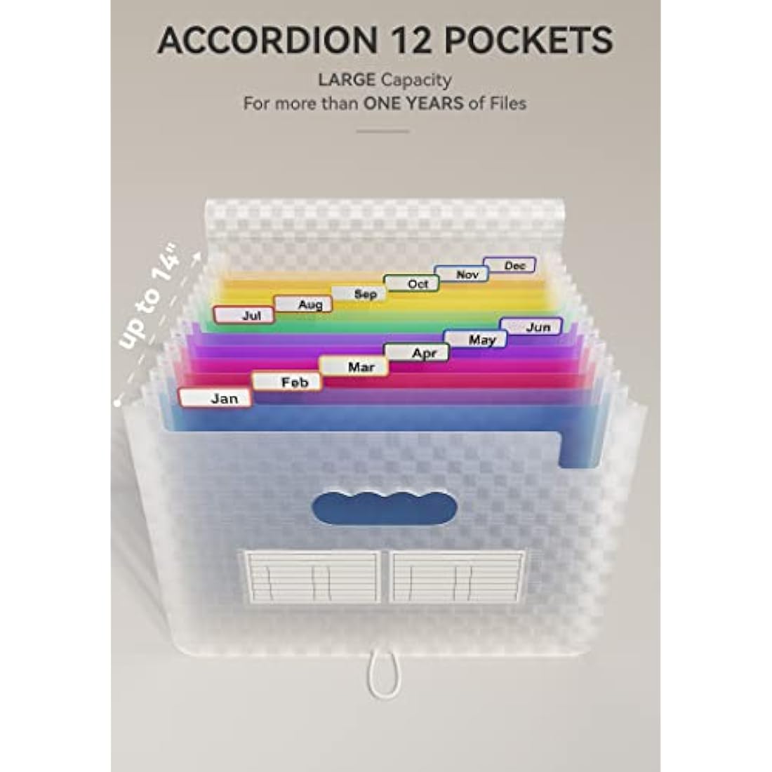 ABC life A4 Expanding File Organiser with Grid Pattern,13 Pockets Expandable Filling Boxes Documents Organiser,Accordion A4 Desk Folders,Portable Rainbow Files Wallets Plastic Bill Storage Bag(Blue)