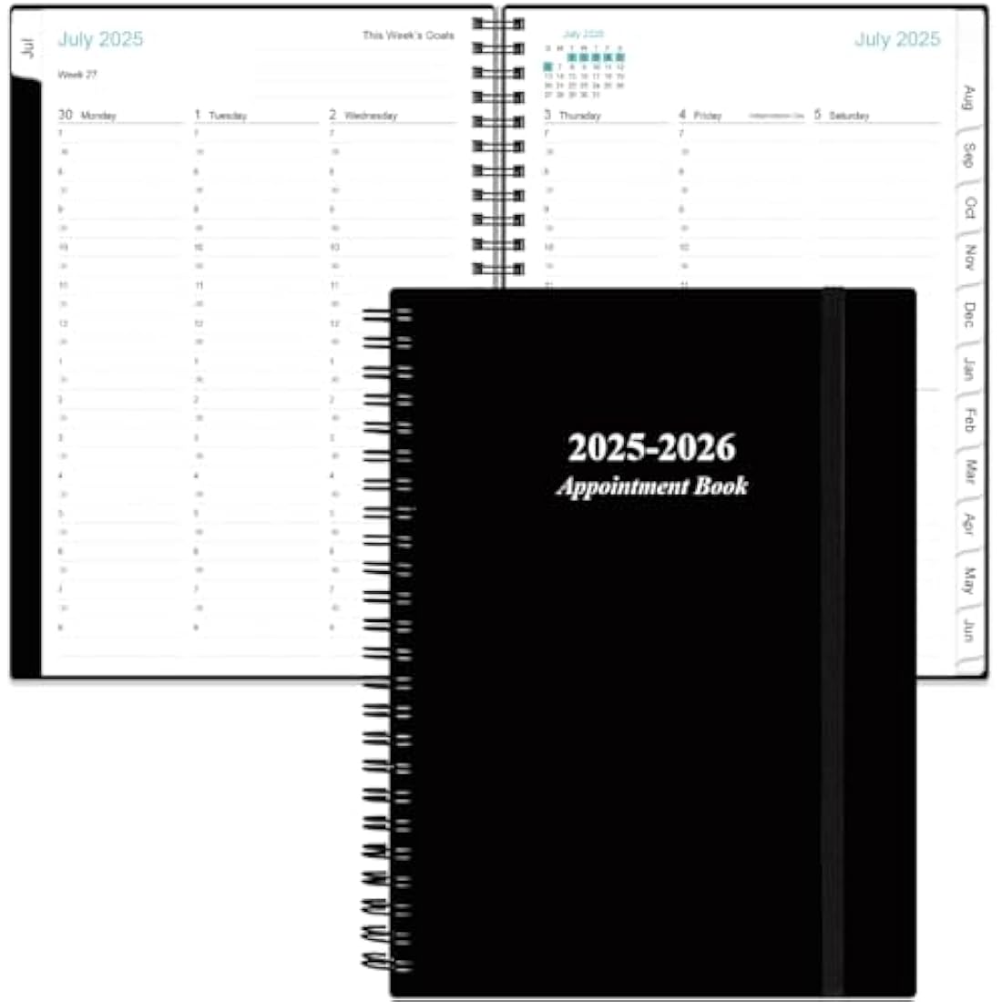 2025-2026 Appointment Book & Planner - Hourly Planner from July 2025 - June 2026, Weekly Appointment Book 2025-2026 with 30-Minute Interval, 6.4" x 8.5", Black