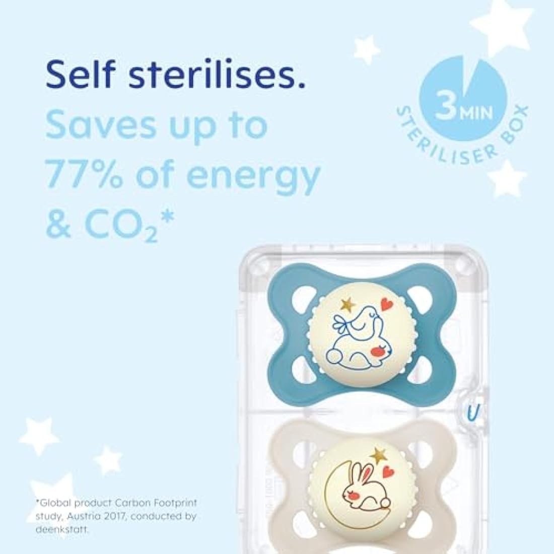 MAM Original Night Soothers | 0-6 Months | 2 Pack | Glow in The Dark | Comes in Dummy Steriliser Case | Baby Accessories for Newborn | Blue/Cream (Various Designs)