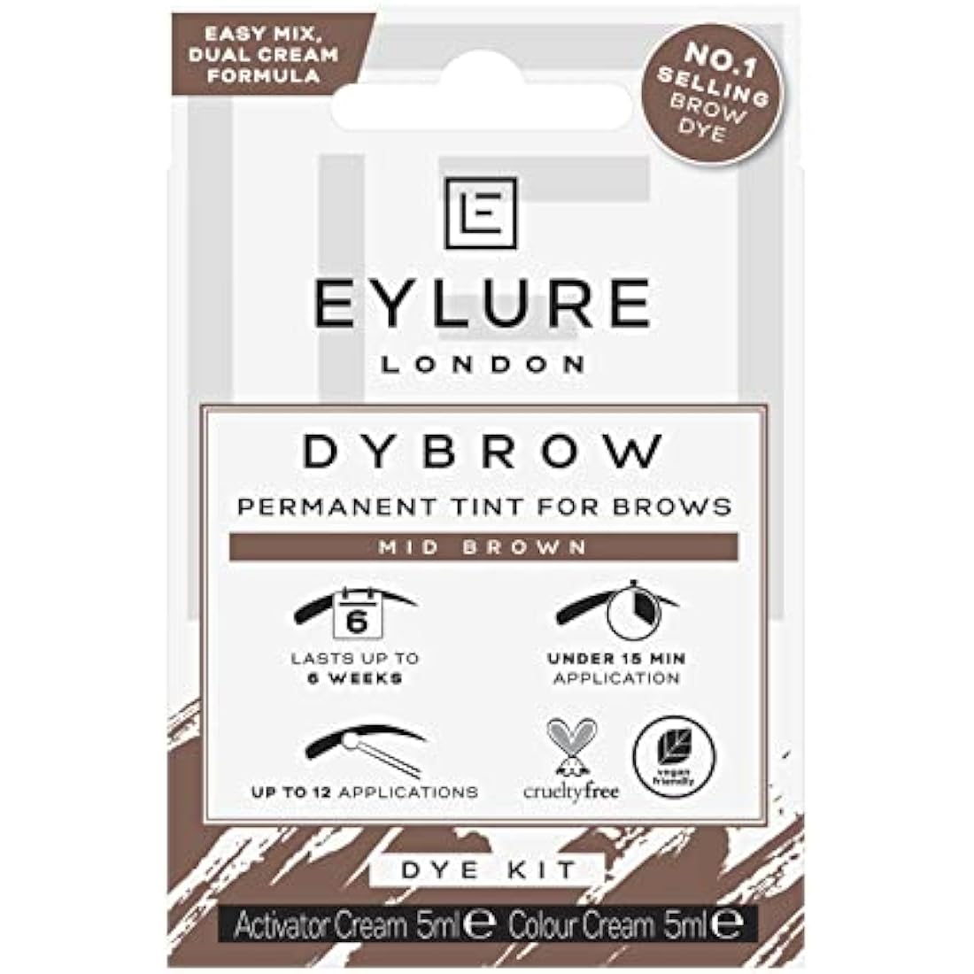 Eylure Dybrow Permanent Tint for Brows Dye Kit Mid Brown