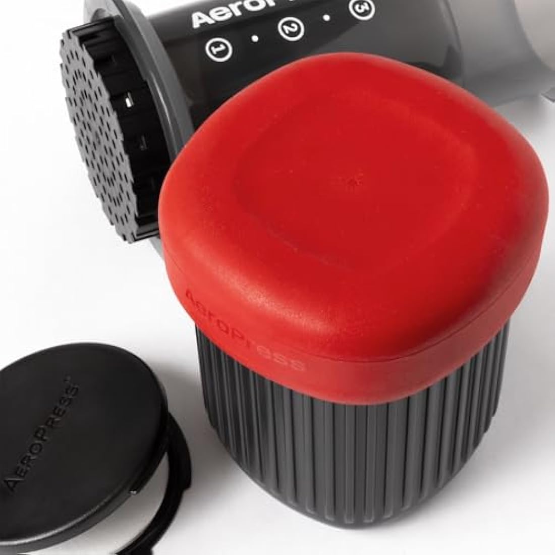 Aeropress Go Portable Travel Coffee Press Kit, 1-3 Cups in a Minute, Coffee, Espresso, & Cold Brew Maker, Manual Coffee Making Machine for Travel, Includes Mug & Lid, Grey