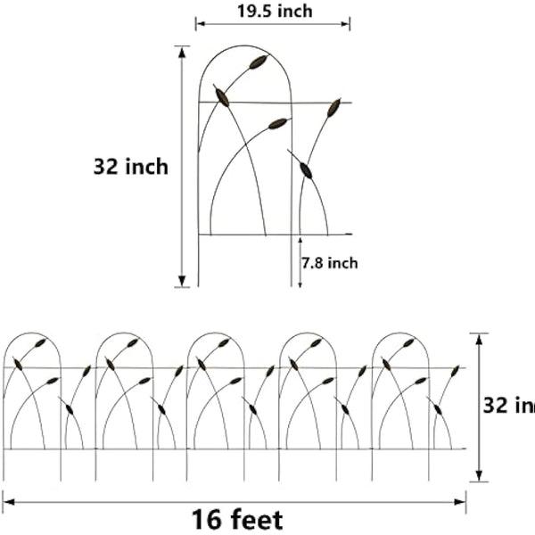 Thealyn Metal Decorative Garden Fence Panels, 82cm.H x 50cm.W (10 Panels, Total Length 4.9m) No Dig Fence Rustproof Wrought Iron Landscape Fencing for Flower Bed, Trees, Animal Barrier, Black