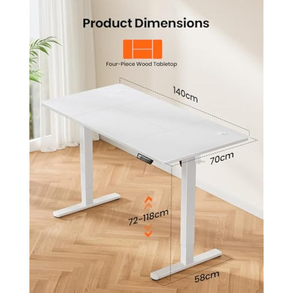 ErGear Electric Standing Desk Height Adjustable 140 x 70cm, Sit Stand Desk with 4 Memory Smart Pannel, Home Office Desk with Splice Board
