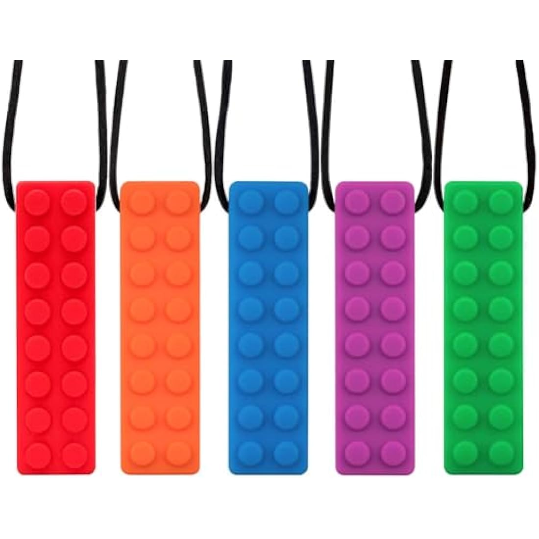 Novelfun Sensory Chew Necklace, 5 Pack Silicone Chew Pendant Training and Development Fidget Toy Chewing Necklace for Teething Babies, Autism ADHD SPD, Oral Motor, Anxiety, Autistic Children