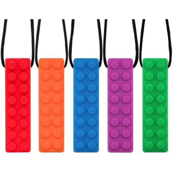 Novelfun Sensory Chew Necklace, 5 Pack Silicone Chew Pendant Training and Development Fidget Toy Chewing Necklace for Teething Babies, Autism ADHD SPD, Oral Motor, Anxiety, Autistic Children