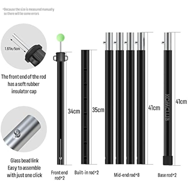 KOMCLUB Tarp Poles Adjustable Tent Pole Upgrade Thickened Stainless Steel Camping Tarp Pole for Outdoor Canopy Awning Rain Shelter