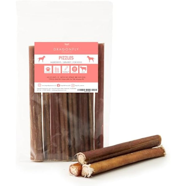Dragonfly Products 10 pieces Bulls Pizzle Bully Sticks for Dogs & Puppies | Healthy, Natural Dog Treats Chews | Grain Free Treat
