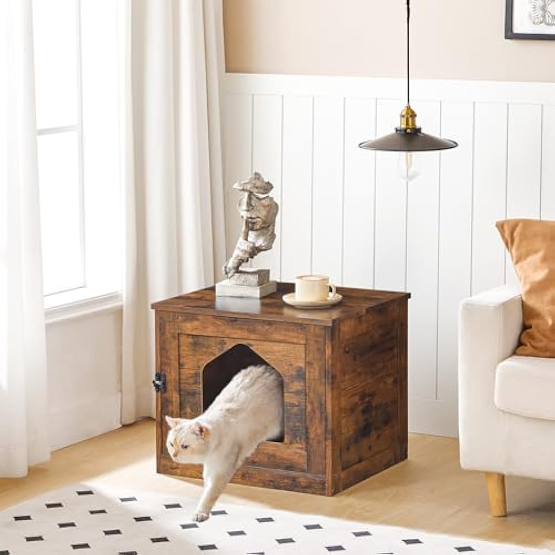 HOOBRO Cat Litter Box Enclosure, Hidden Litter Tray Furniture, Indoor Cat Cave House Side End Table, Pet Toilet with Door, Easy Clean, for Living Room, Hallway, Rustic Brown EBF01MW01G1
