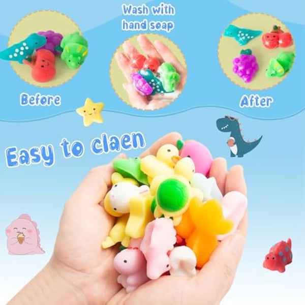32Pcs Mochi Squishy Toys, Kawaii Animals Dinosaur Fruits Mini Squeeze Toys Pack, Soft Squishies Stress Relief Sensory Fidget Toys Party Bags Fillers for Kids Birthday Party Favors Gifts