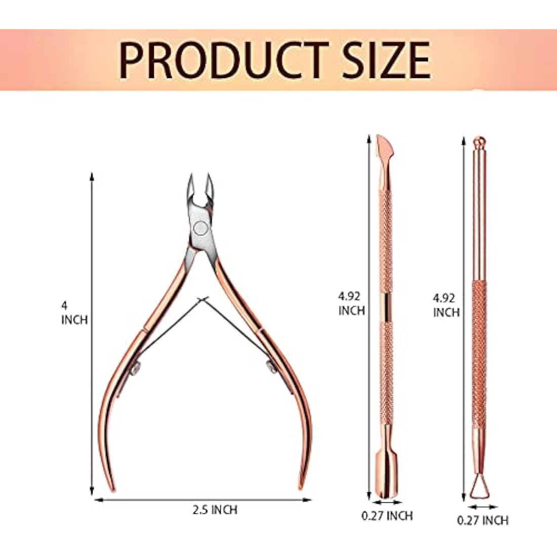 Cuticle Nippers and Cuticle Pusher, Cuticle Cutter Remover with Cuticle Scissors for Dead Skin - Durable Manicure Tools and Cuticle Clippers- Stainless Steel (pink)