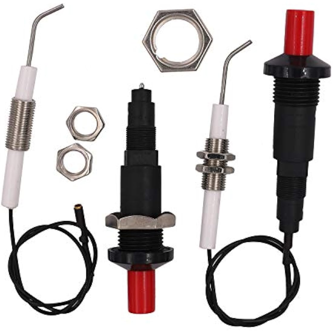 METER STAR Gas Grill/Range/Heater/Grill Igniters,Push Button Piezo Igniter with Threaded Universal Ceramic Electrode Ignition Spark Plug Wire Long 30cm Electronic Device Set of 2