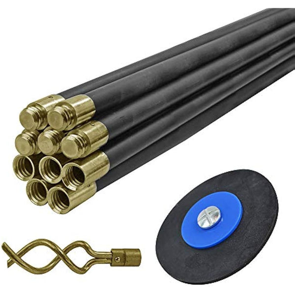 Faithfull FAIDRSET12 Drain Rod Set 9M (30ft) 10 x Rods, Plunger, Worm. Brass Rod Commectors