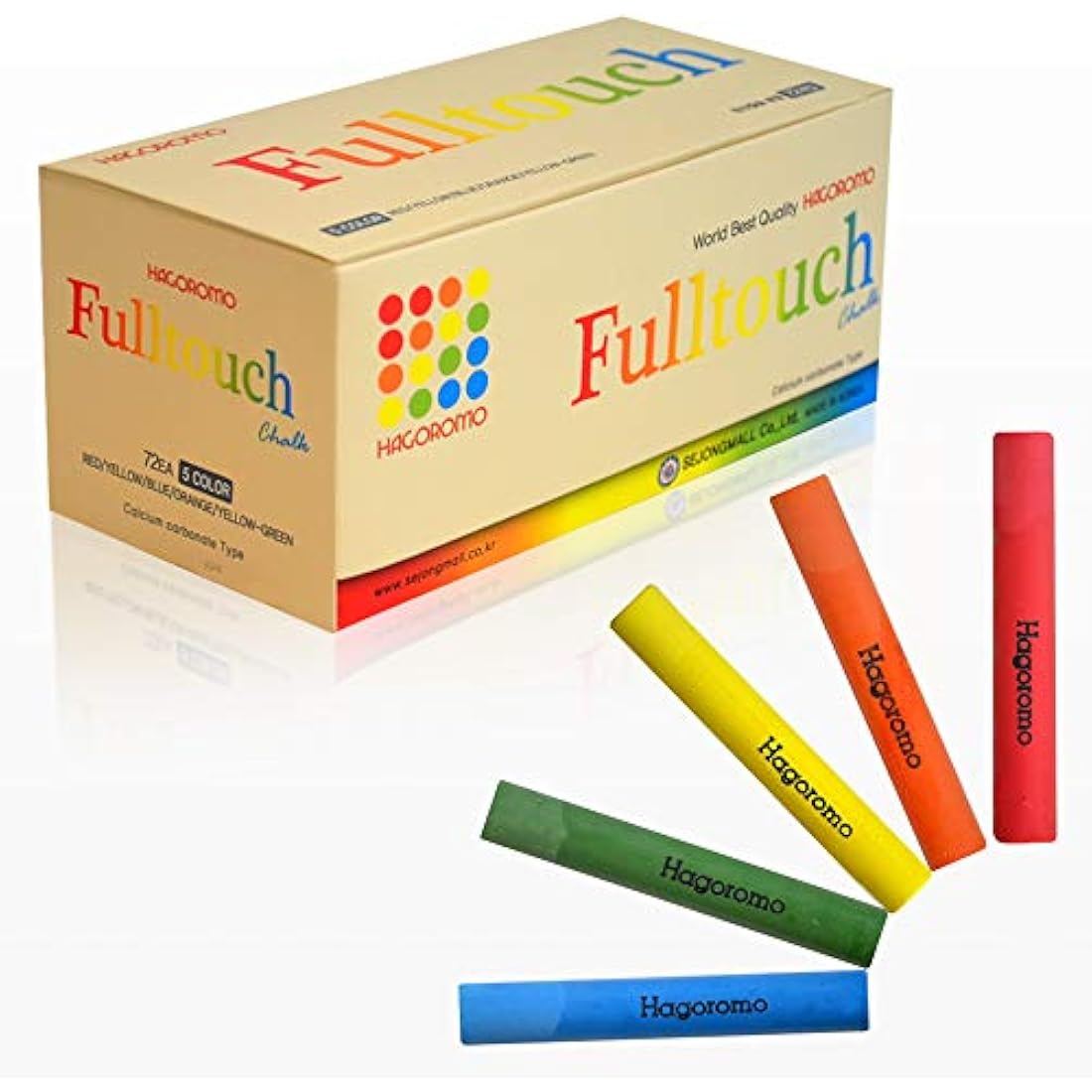 Hagoromo Fulltouch 5-Color Mix Chalk 1Box (72Pcs) Red, Yellow, Blue, Orange, Yellow Green