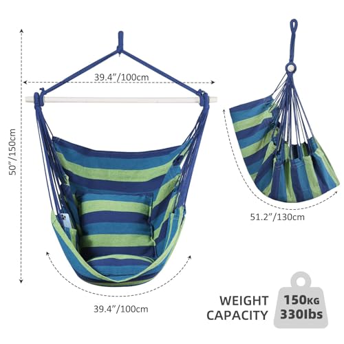 Goutime Hammock Chair Swing with 2 Seat Cushions Pillows, Hanging Chair with Detachable Metal Support Bar,Swing Chair with Carry Bag,Hanging Chair for