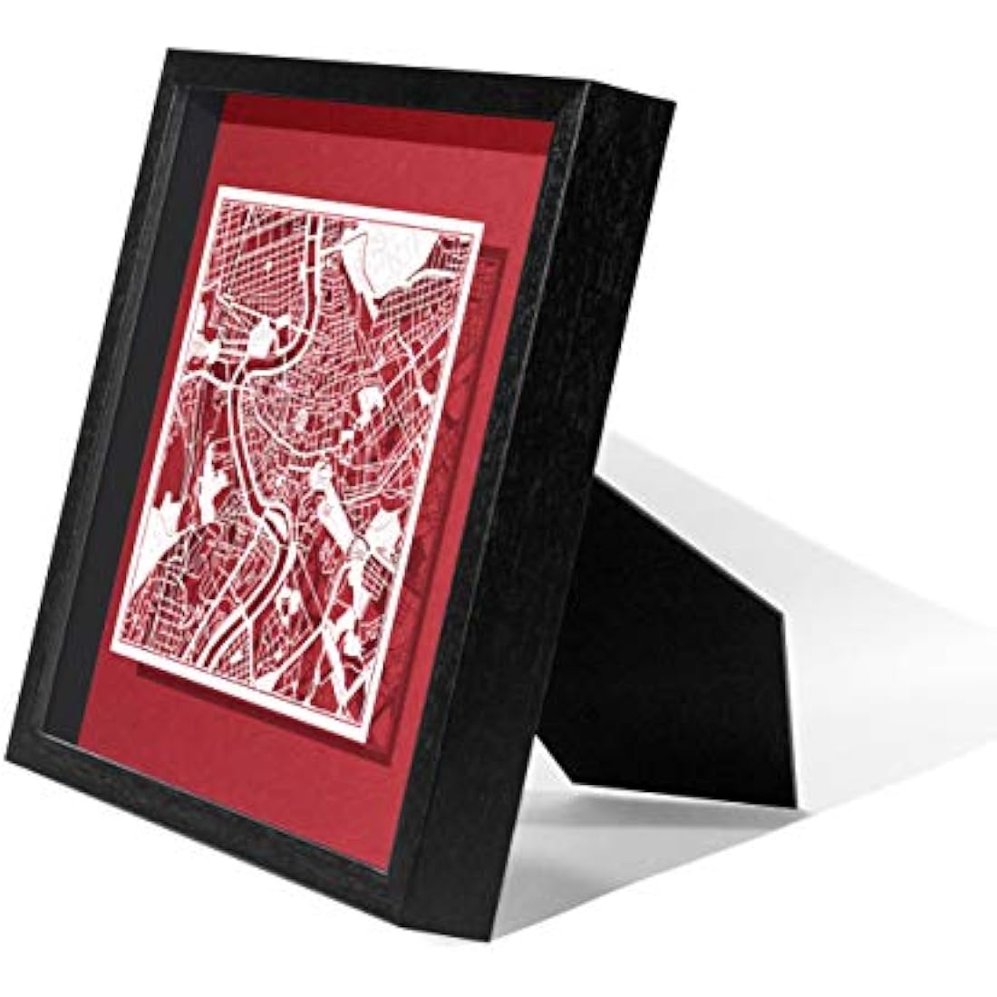 O3 DESIGN STUDIO Rome Paper Cut Map framed, White map, Black frame, 9x9 inches, Gift Boxed, 4 background color, self-changing, Paper Art