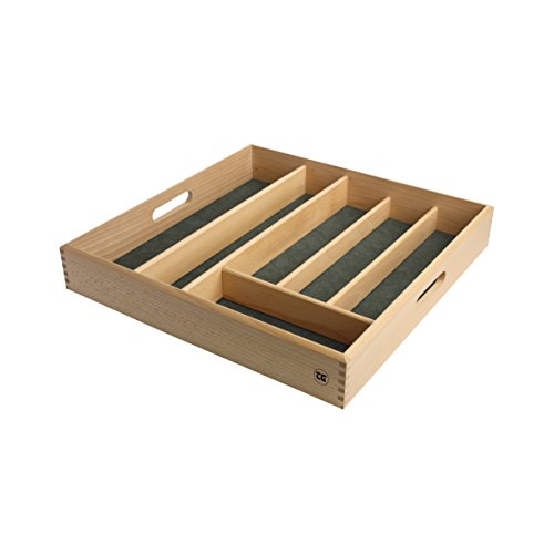 DRAWER SIZE CUTLERY TRAY IN FSC BEECH WITH GREEN LINING 38.2 x Width 38.2 x Height 6 cm
