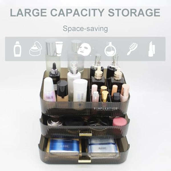 Womanht Makeup Organizer with 2 Drawers, Cosmetics Organizer for Bedroom and Bathroom Vanity Countertops, Large Capacity Cosmetic Storage Box for Skincare Cream Perfume Lipstick Dresser Counter-Black