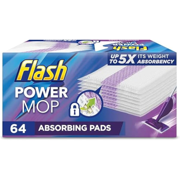 Flash Power Spray Mop Absorbing Pad Refills, Flash Mop Refill Pads, White, 64 Wipes (16x4), Flash Power Mop
