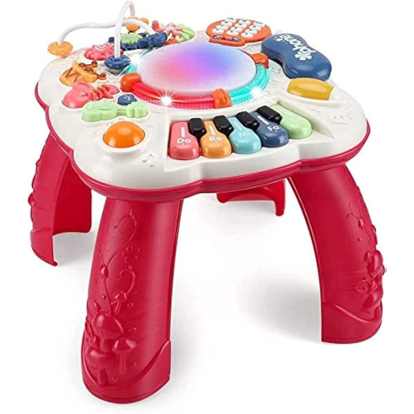 Innoocool Baby Activity Table Sensory Toys, Birthday Gift Music Learning Table for 0-6 Months 1 2 3 Year Old Boys and Girls, Early Education Music Table with Light and Sound 30×30×29cm, Red