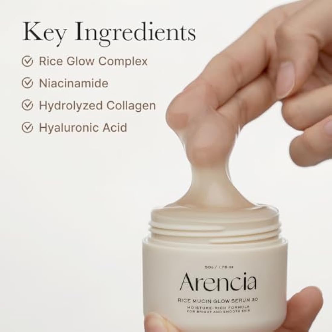 Arencia Rice Mucin Overnight Glow Face Mask Serum 30, 1.76 oz, Plumps Skin with Hyaluronic Acid