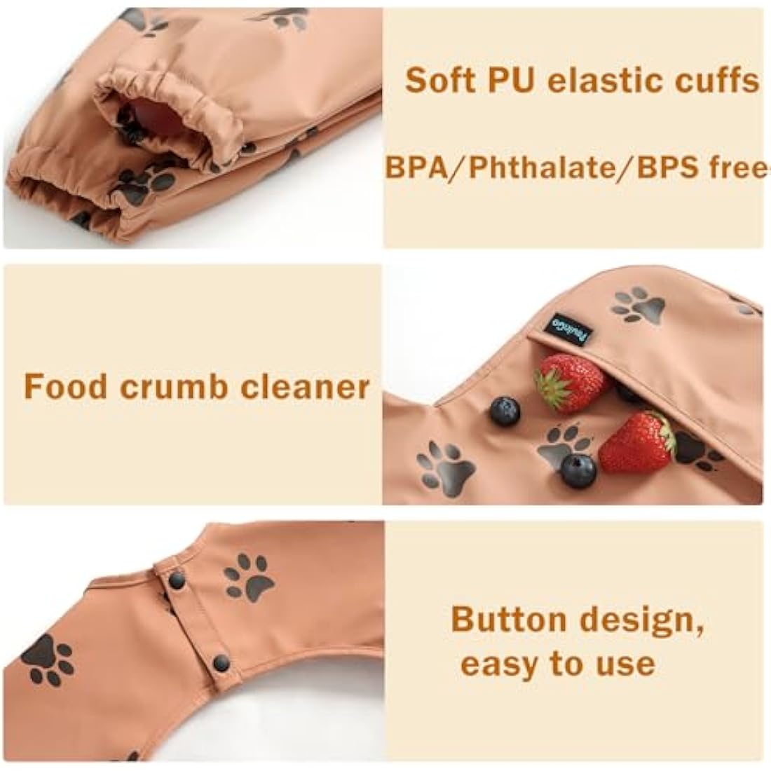 PewinGo Weaning Bib with Long Sleeves & BLW, Soft and Skin-Friendly Material, Coverall Bibs for Baby Feeding, Waterproof Easy to Clean Machine Washable, Infant Toddlers (Orange)