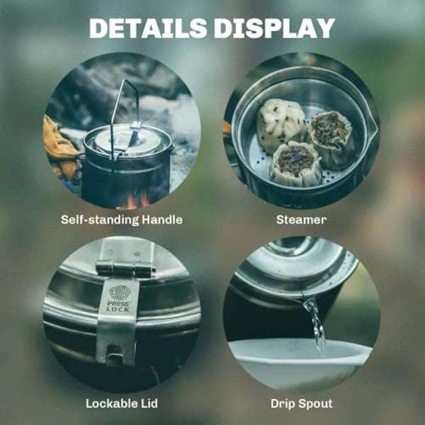 Fire-Maple Camping Pot Stainless Steel Camping Hanging Cup with Steamer Basket | 1.2L Campfire Coffee Mug with Foldable Handle for Outdoor Cooking