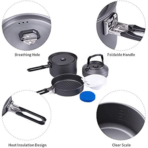 Fire-Maple Feast 2 Camping Cookware Set | Outdoor Cooking kit with Pot Kettle Pan Bowls and Spatula | Kitchen Utensils for 1 to 3 People Backpacking Trekking Hiking Fishing Picnic