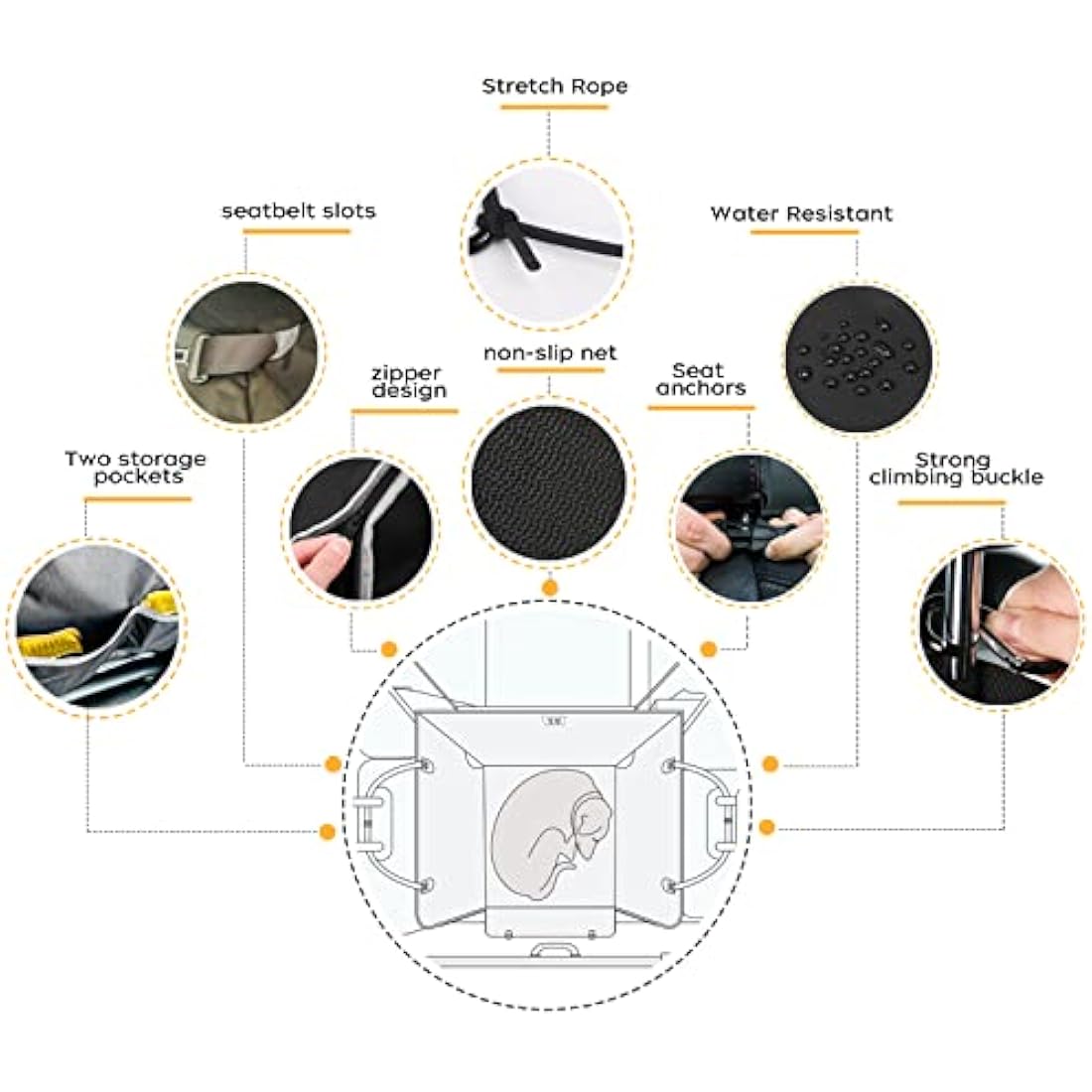 njnj Dog Car Seat Cover for Back Seat - Waterproof Dog Half Hammock for Cars,Scratchproof Pet Backseat Protector,Perdurable,Non-Slip Booster Seat for Small,Medium and Large Dogs