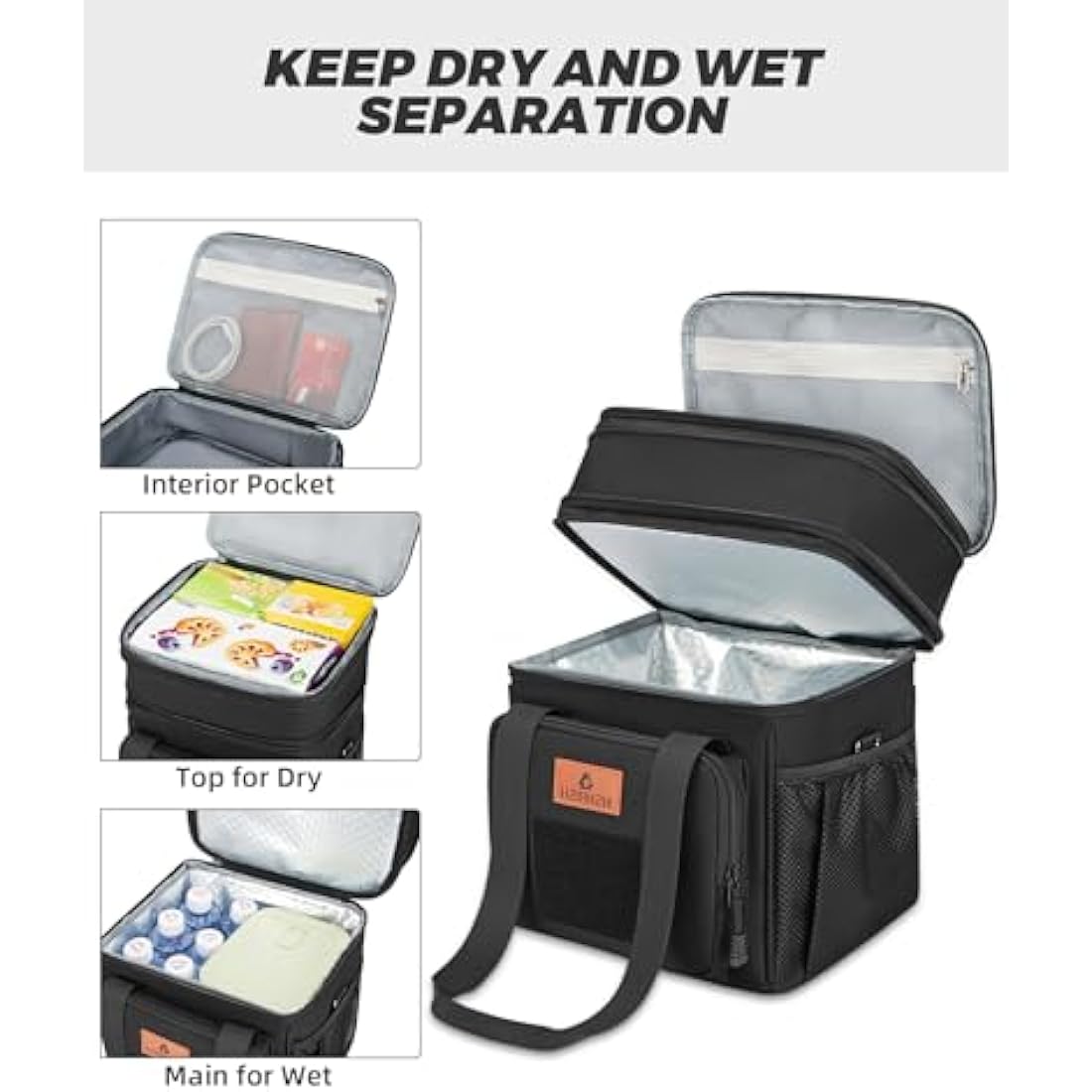 Large Insulated Lunch Bag for man, Double Layer Insulated Large Cooler Bag for Men Adults Waterproof Leakproof Durable Lunch Bag for Work Outdoor Picnic 15L, Black, HSHRISH