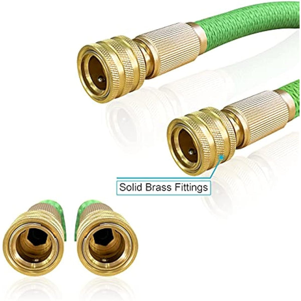 NGreen Expandable Garden Hose Pipe - Strength Durable Fabric and 12-Layer Latex Inner Tube, Lightweight Easy Storage Kink Free Water Hose, Leakproof Solid Brass Fittings with Nozzle