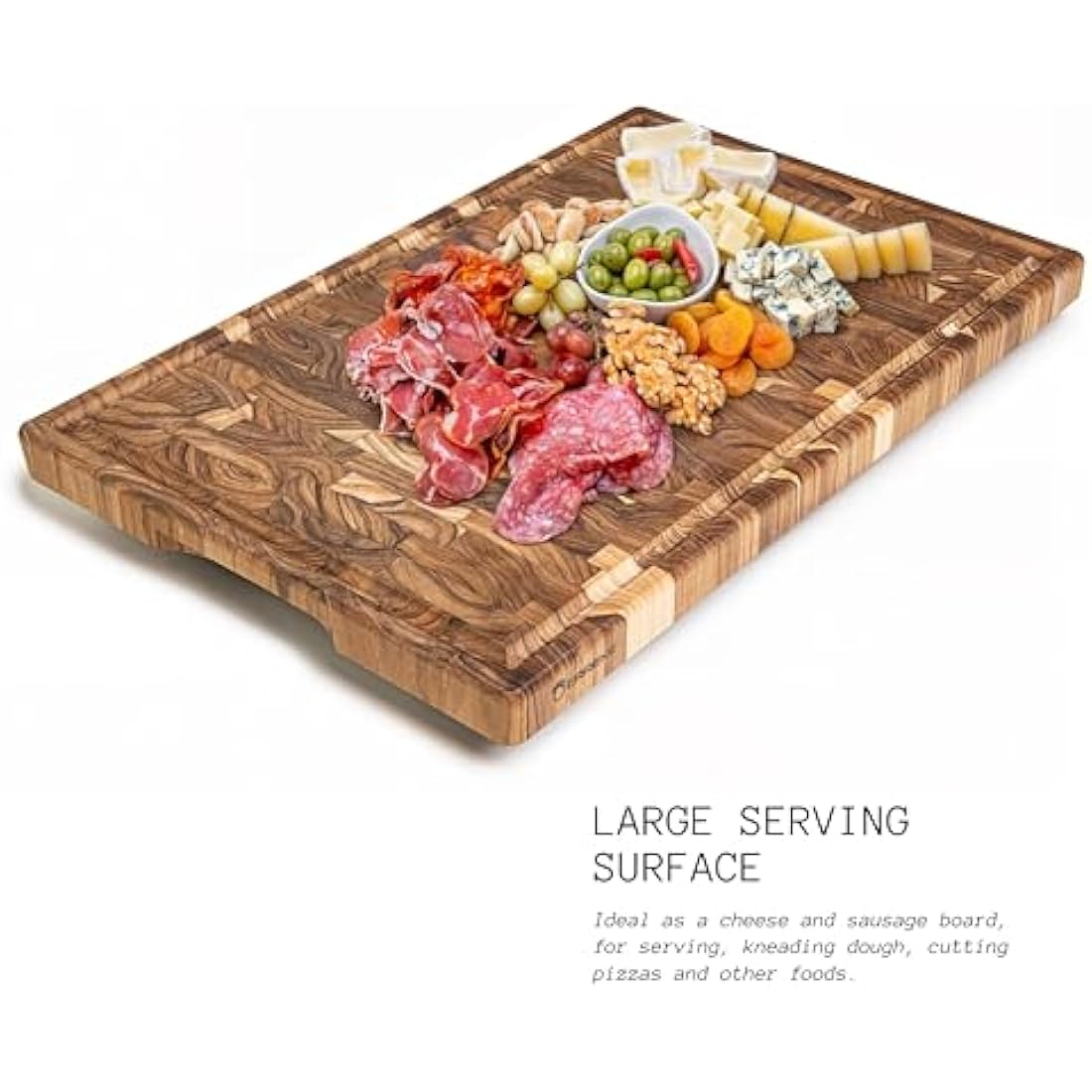 Erreke Wooden Chopping Boards, End Grain Extra Large Teak Wood Chopping Board, Non-Slip Feet, Ideal for Kitchen or Barbecue, Serve or Chop Food Meat Cheese Bread, 58 x 38 x 3.2 cm (with Juice Groove)