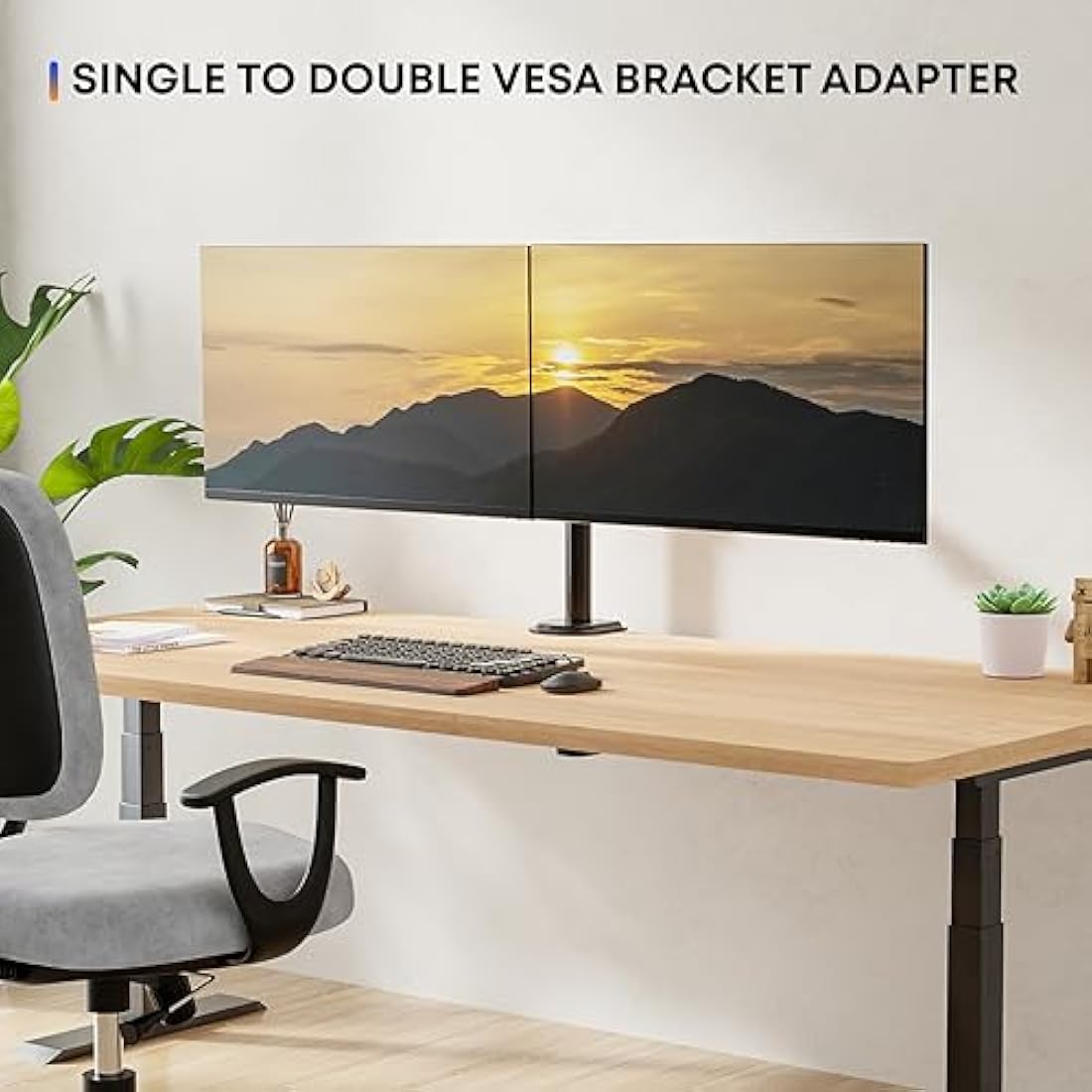 Dual Monitor Wall Mount, Single to Double VESA Adapter for 2 Displays 13 to 27 inch, Horizontal Assembly Max. 10kg, VESA 75x75/100x100mm