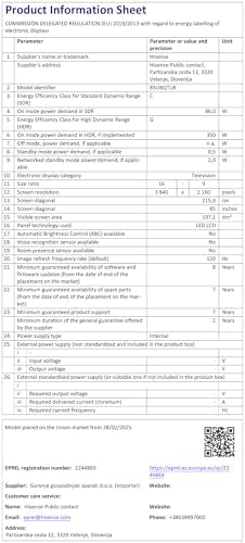 Hisense 55 Inch 4K Mini-LED TV 55U6NQTUK - Quantum Dot Colour, Dolby Vision Atmos, Hi-View Engine, FilmMaker Mode, Vidaa OS with Voice Control, Freely, Youtube, Netflix and Disney+ (2024 Model)