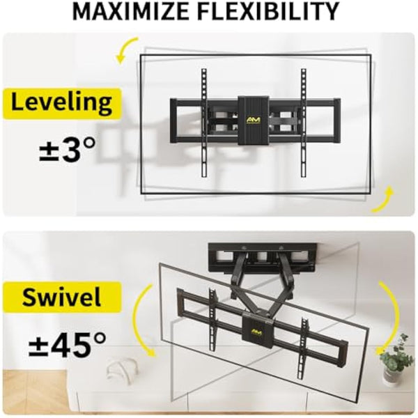 Alphamount TV Wall Bracket for Most 37 to 75 Inch 4K LED & OLED TVs up to 45kg, TV Bracket with Dual Articulating Arms, Swivel, Extension & Tilt, Wall Mount with Max VESA 600x400mm