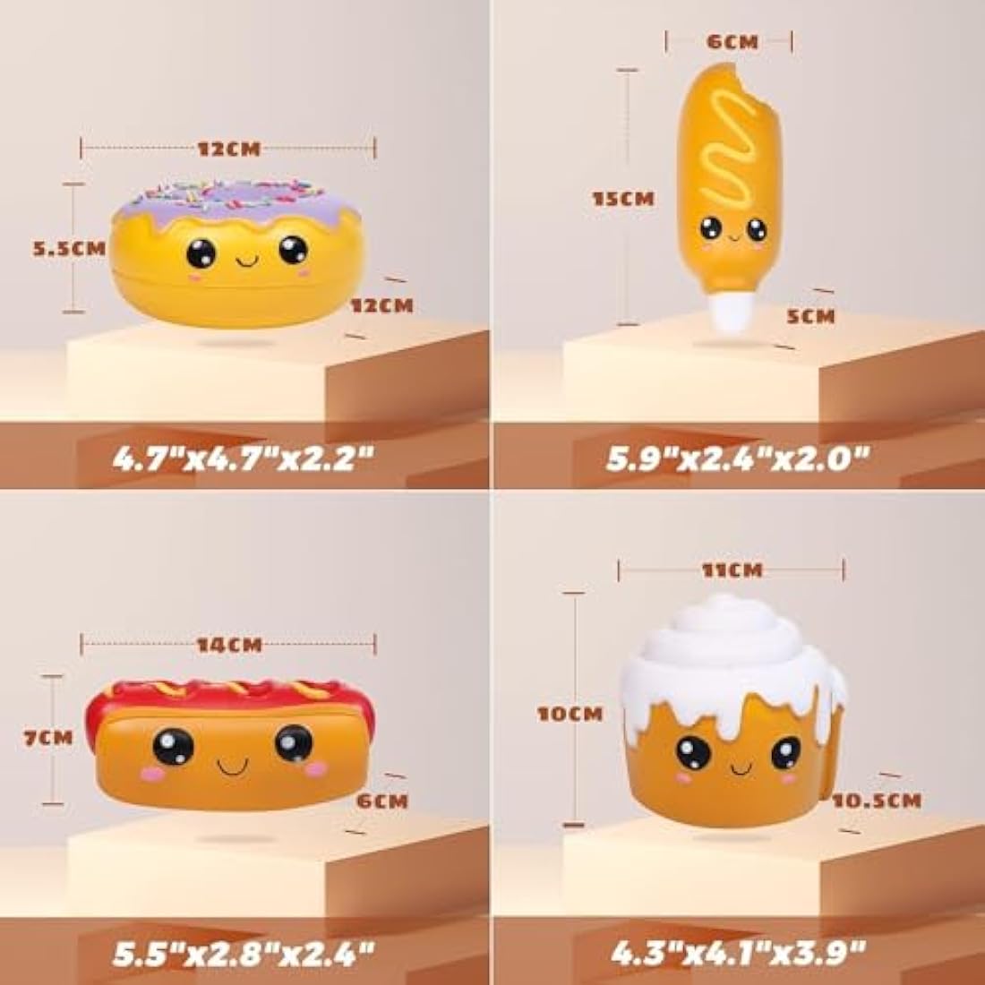 Anboor 4 Pcs Squishies Hot Dog Cake Bread Donut Kawaii Scented Soft Slow Rising Squeeze Stress Relief Kids Toy Stress Relief Kid's Toys