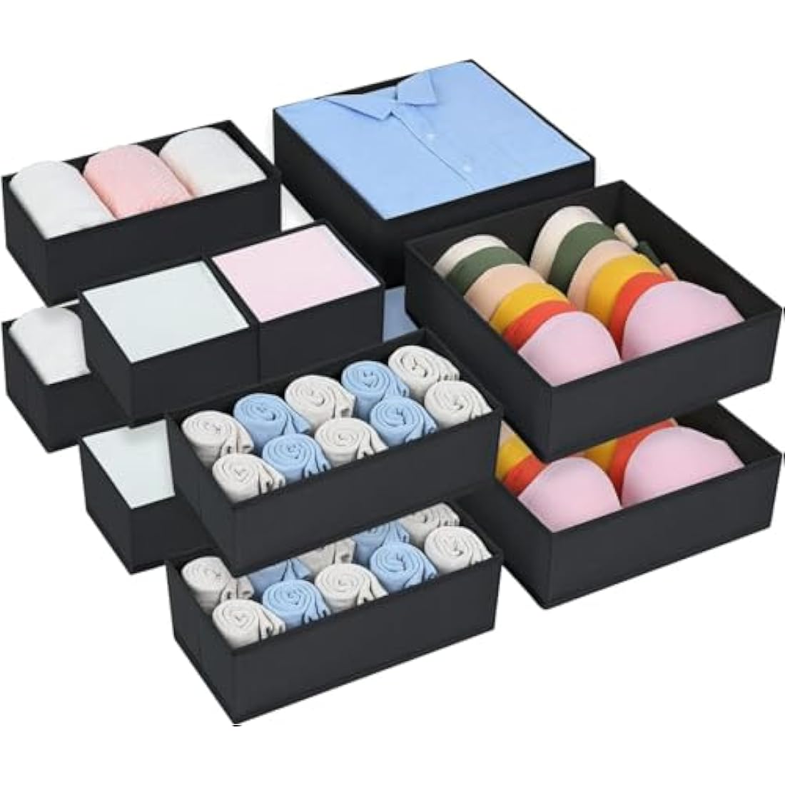 DIMJ 12 Pack Drawer Organisers Foldable Storage Box Fabric Drawer Dividers Wardrobe Storage Organiser Storage Cubes for Bras, Socks, Underwear, Ties, Scarves, Cosmetics