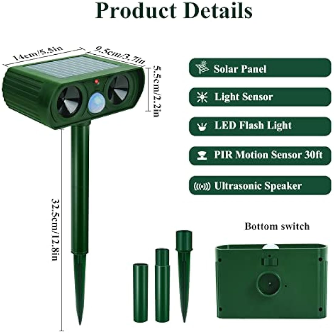 AKOFIC Cat Repellent Cat Scarer, Ultrasonic Solar Powered Waterproof Animal Repeller with Motion Sensor Flashing Light, Pest Deterrent Outdoor for Garden Yard Farm Cats Dogs Fox Birds Rat Wild Animals