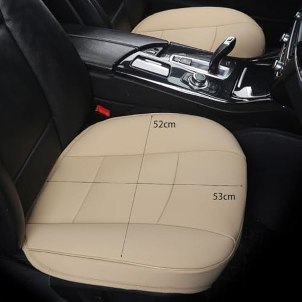 2 Piece Car Seat Bottom Covers Car Seat Protector Luxury PU Leather Bottom Front Car Seat Covers- Without Backrest Car Seat Covers Waterproof Universal Fit 90%-53 × 52 cm (Beige)