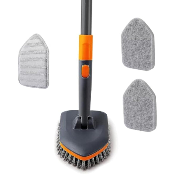 CLEANHOME Shower Scrubber,4-in-1 Scrubbing Brush with Long Handle(132 cm), 3 Different Fibre Cleaning Pad,Suitable for cleaning bathtubs, floor tile gaps, and glass mirrors.1