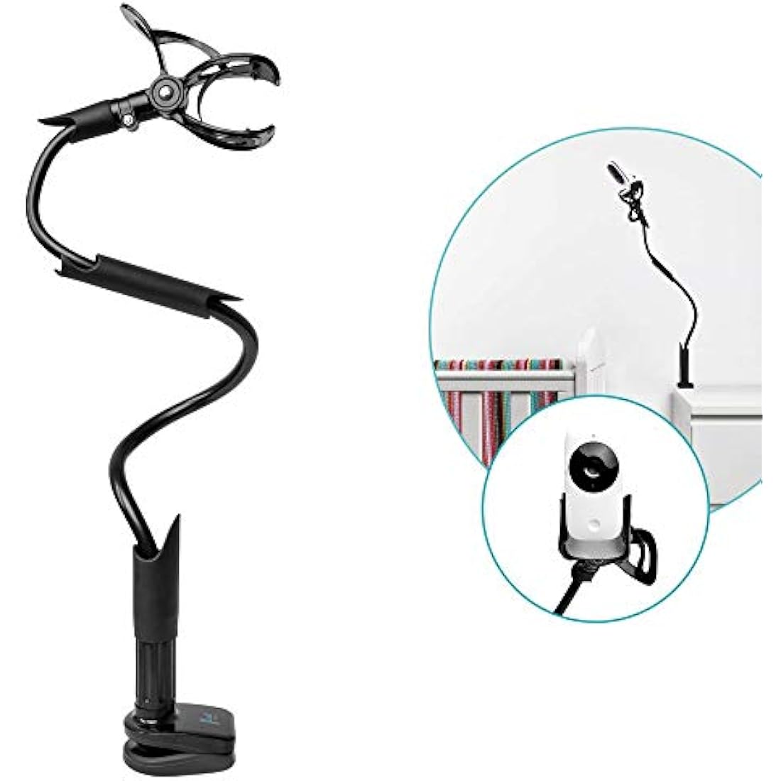 Flexi Twist | Universal Baby Monitor Holder | Secure with Straps & Clamp to Furniture | No Drilling Required | Flexible Baby Camera Mount | Baby Monitor Shelf Parent