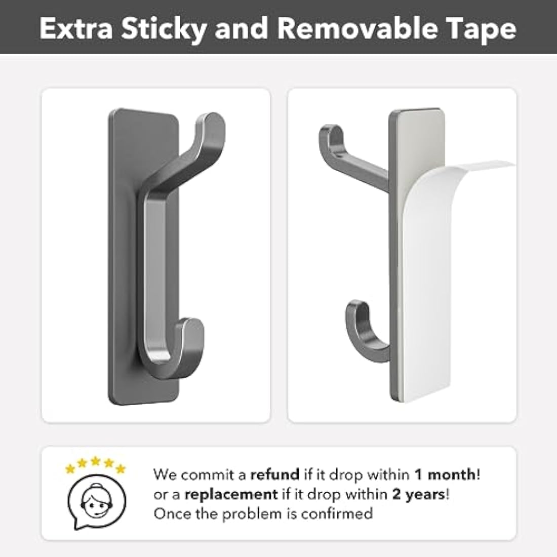Stick on Hooks for Hanging, Extra Sticky 6KG (Max), Coat Hook on Door for Towel Coat Hat Key, Metal Stainless Heavy Duty, Self Adhesive Hangers Wall Mounted for Bathroom Shower Kitchen, Grey, 4 Pack