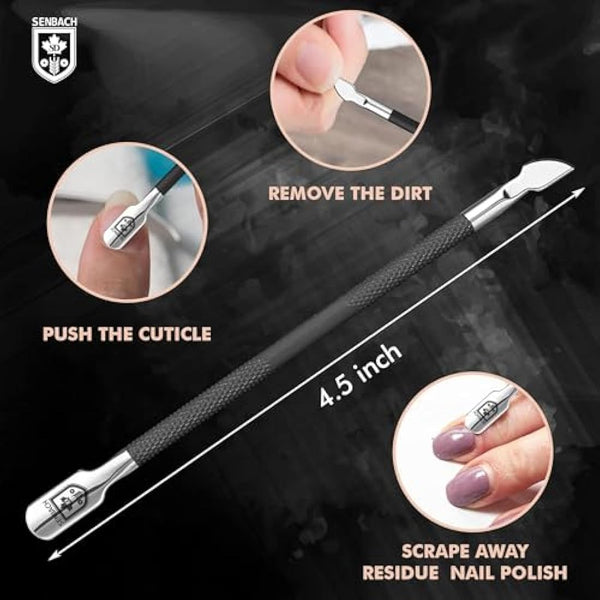 SENBACH Cuticle Trimmer with Pusher, Remover Nipper Professional Stainless Steel Cutter Clipper Durable Pedicure Manicure Tools for Fingernails and Toenails (Black) (1548)